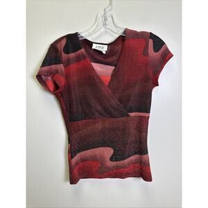 Vintage A. Byer Blouse Babydoll Women's L Red Black Sparkles USA Made Y2K